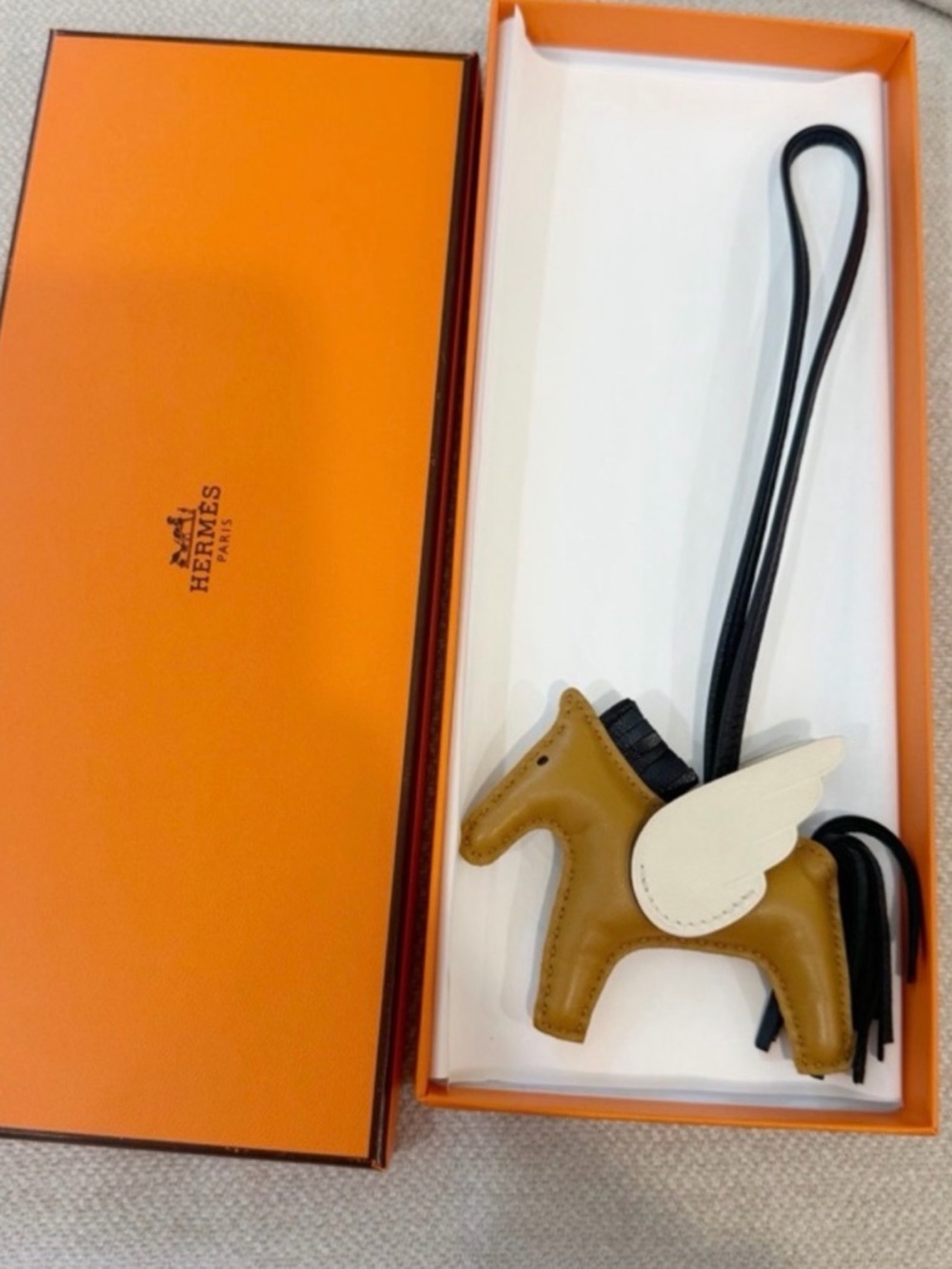 Hermes Tan & White Rodeo Charm with Black Strap